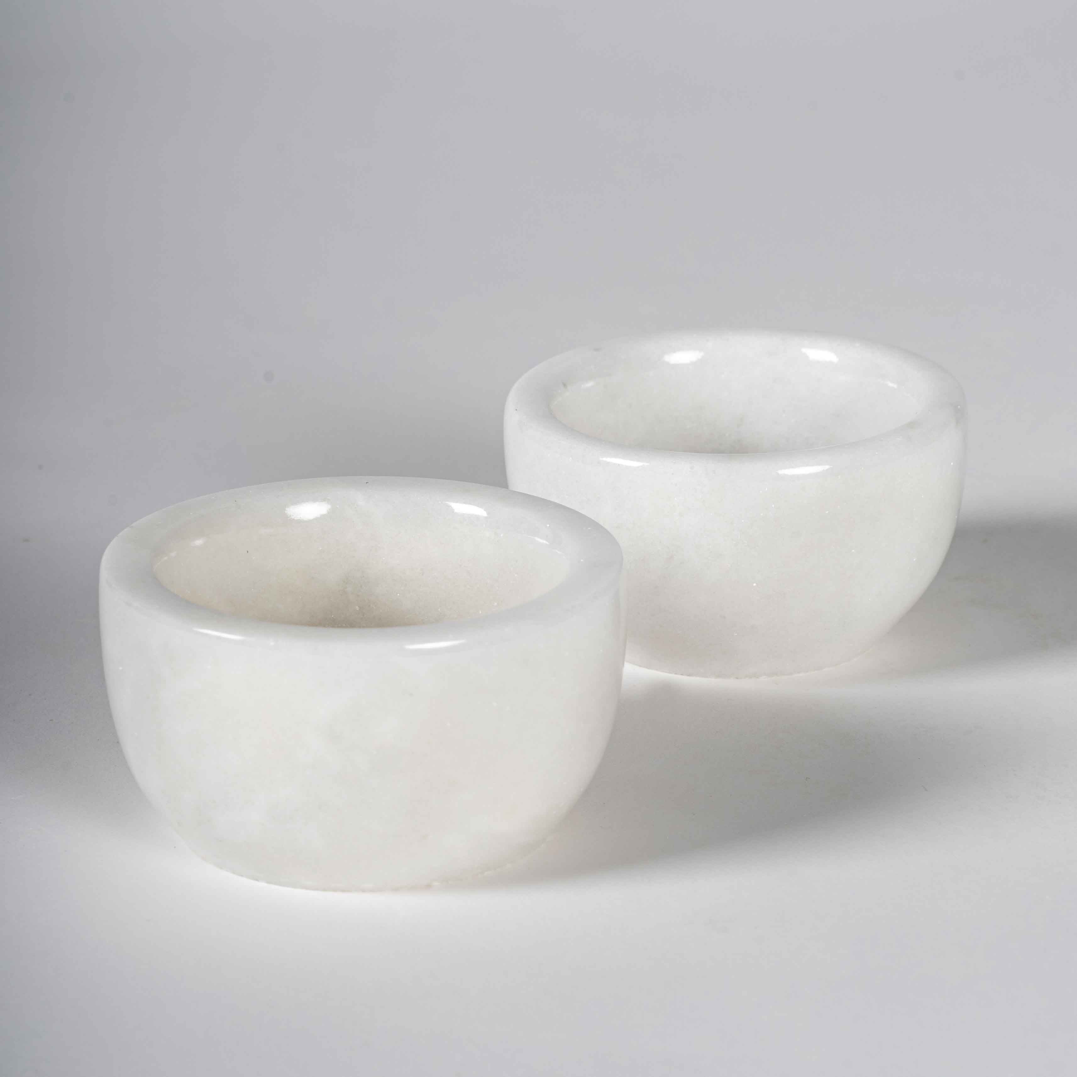 Luna Duo Beyaz Mermer Baharatlık Seti | El Yapımı Doğal Taş Kase | Tuzluk & Sosluk