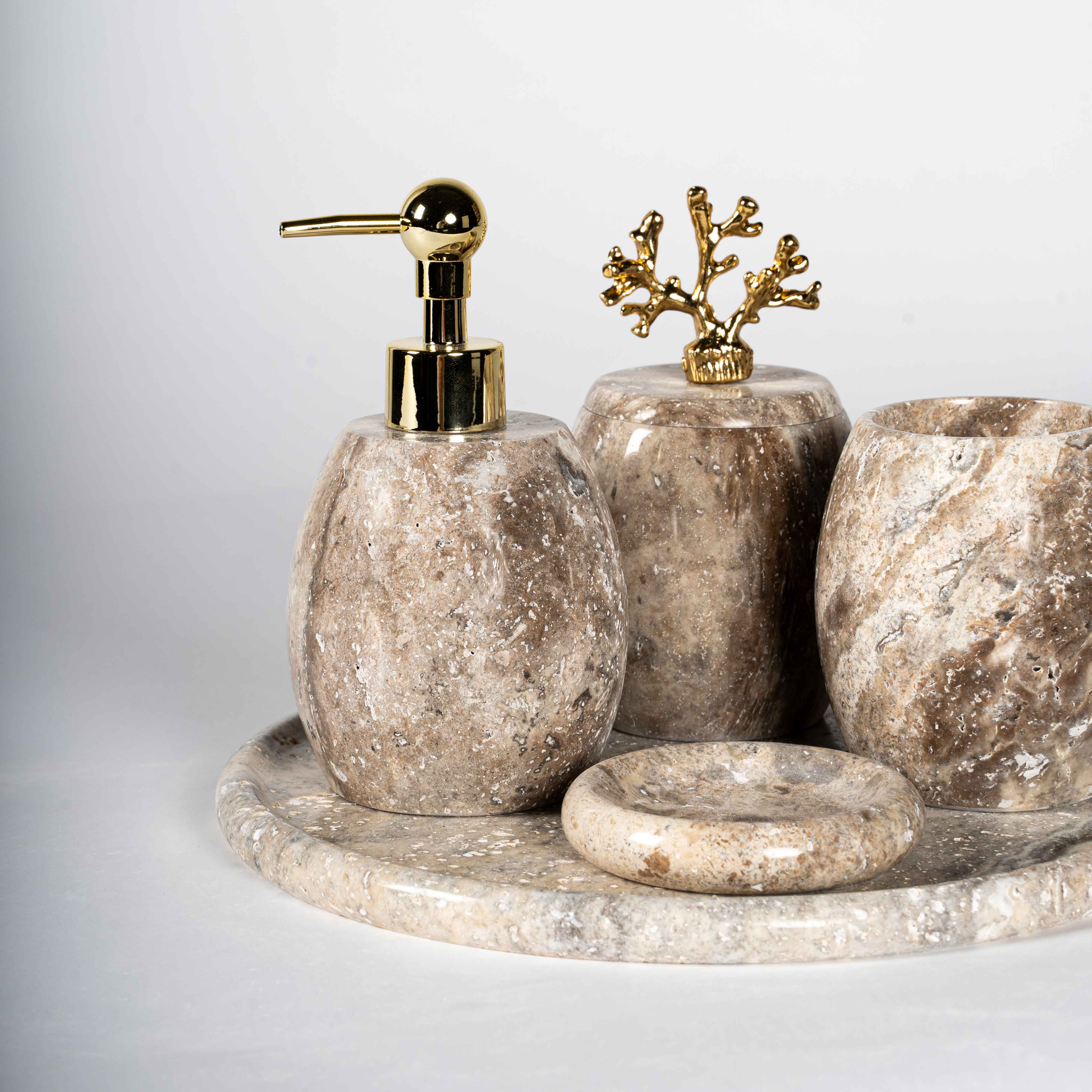 Coral Gri Traverten Banyo Seti