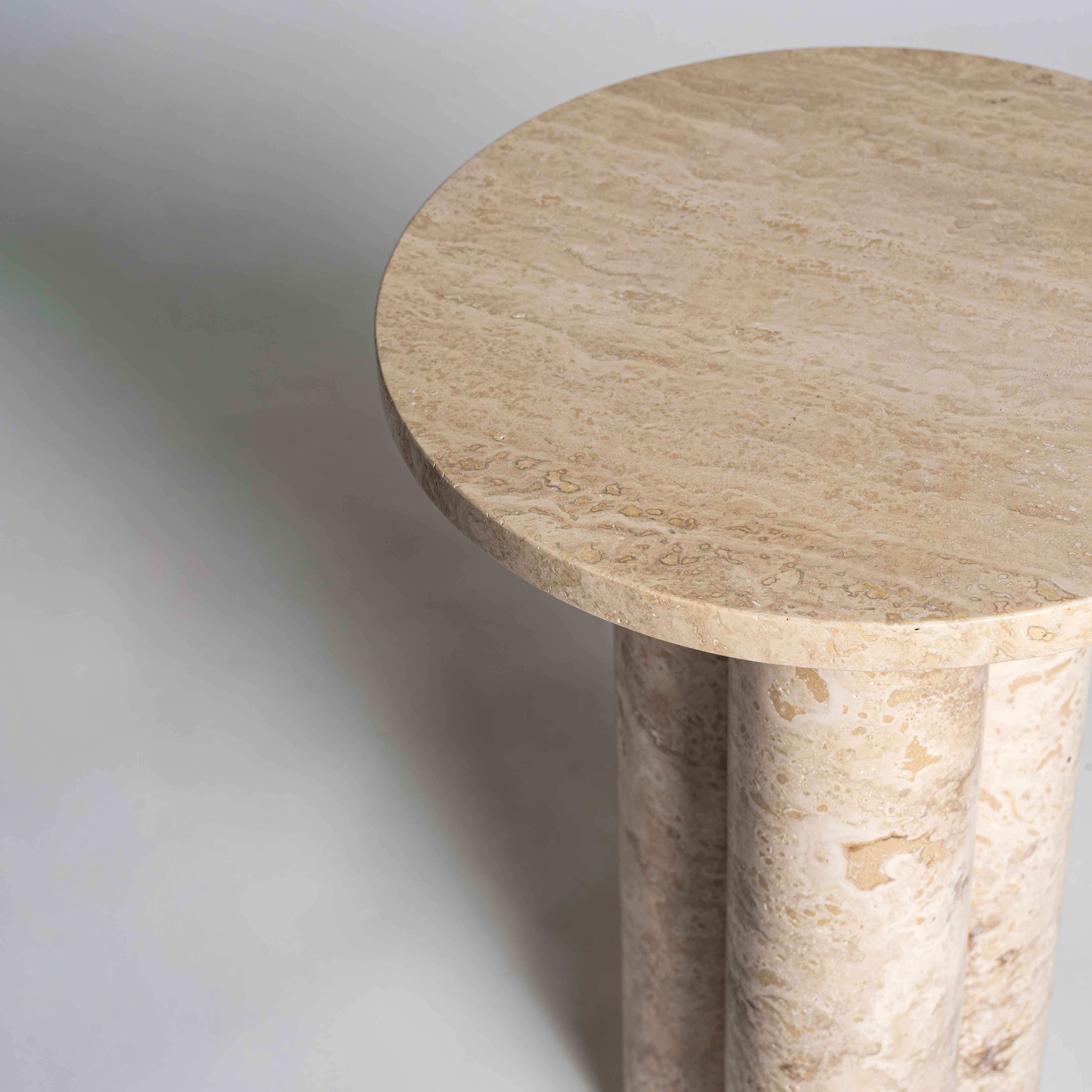 Traverten Sütun Ayaklı Yan Sehpa