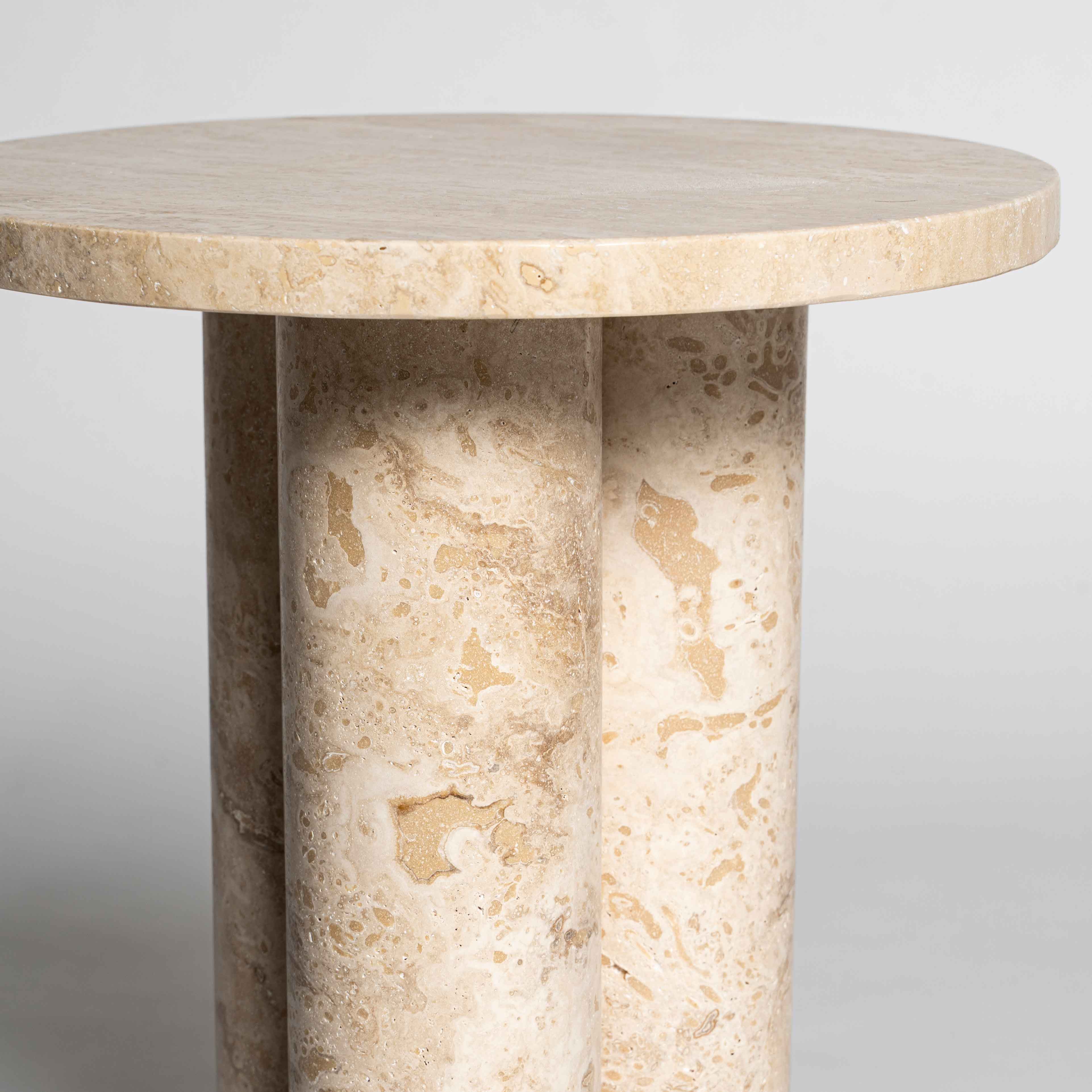 Traverten Sütun Ayaklı Yan Sehpa