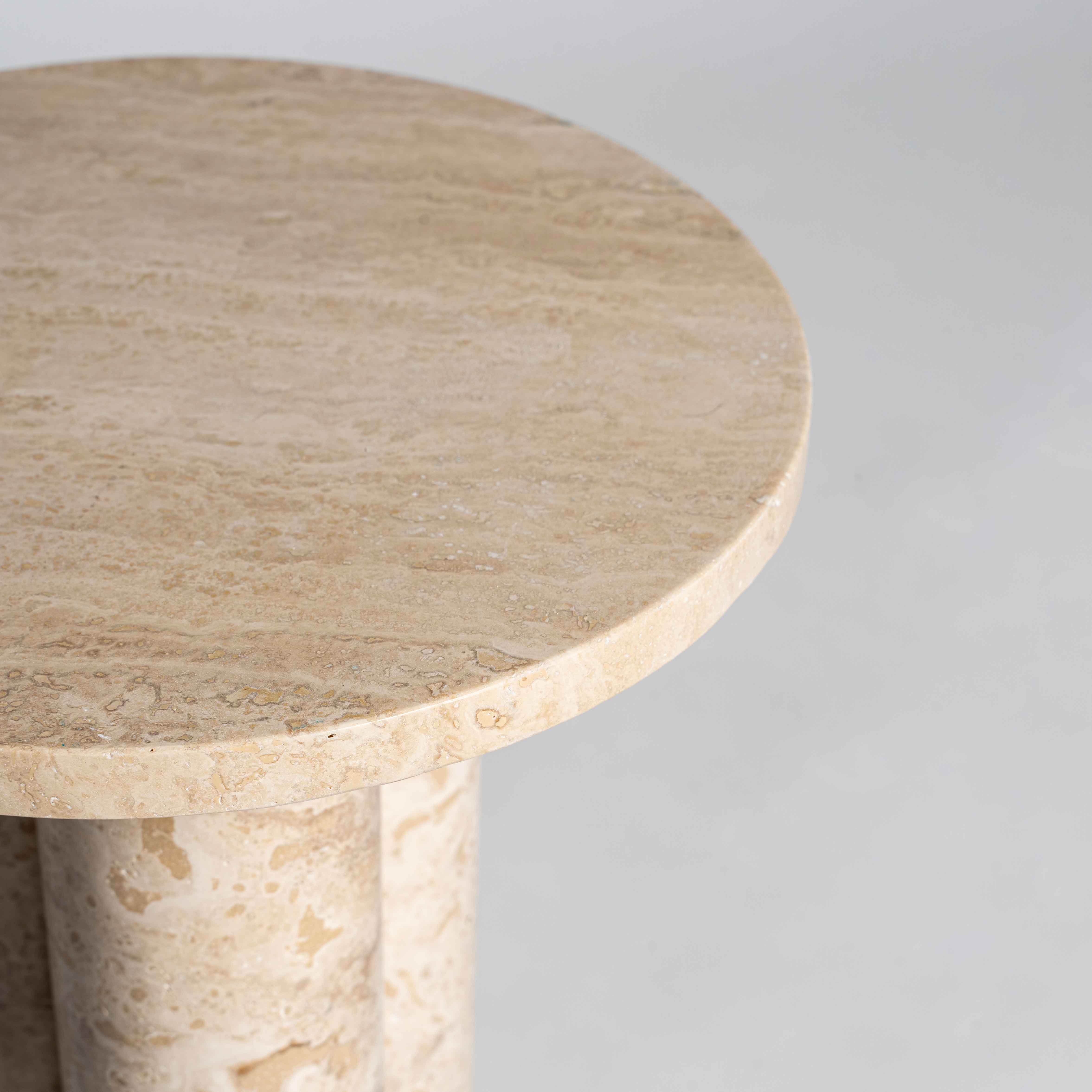 Traverten Sütun Ayaklı Yan Sehpa