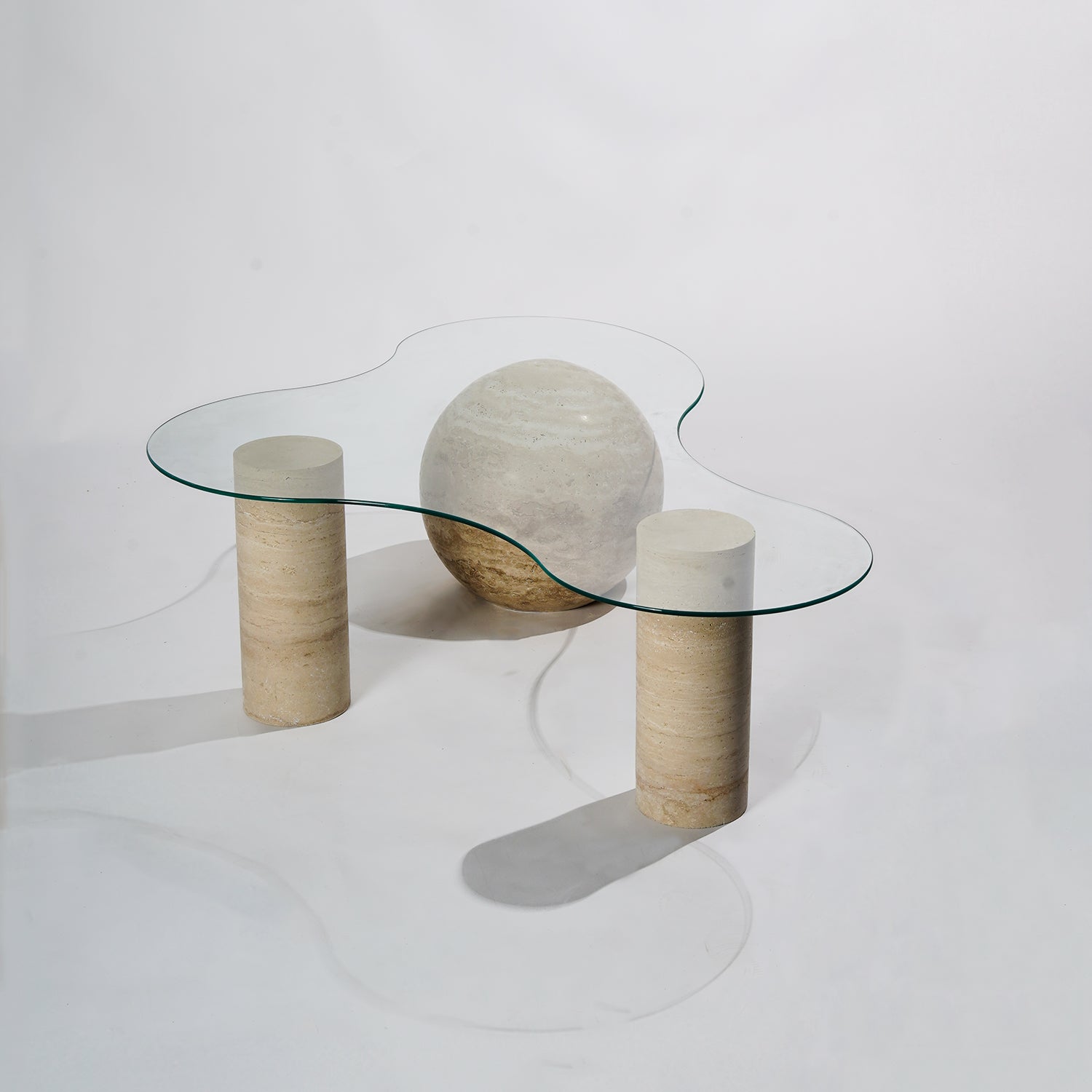 Sfera Cam & Traverten Orta Sehpa