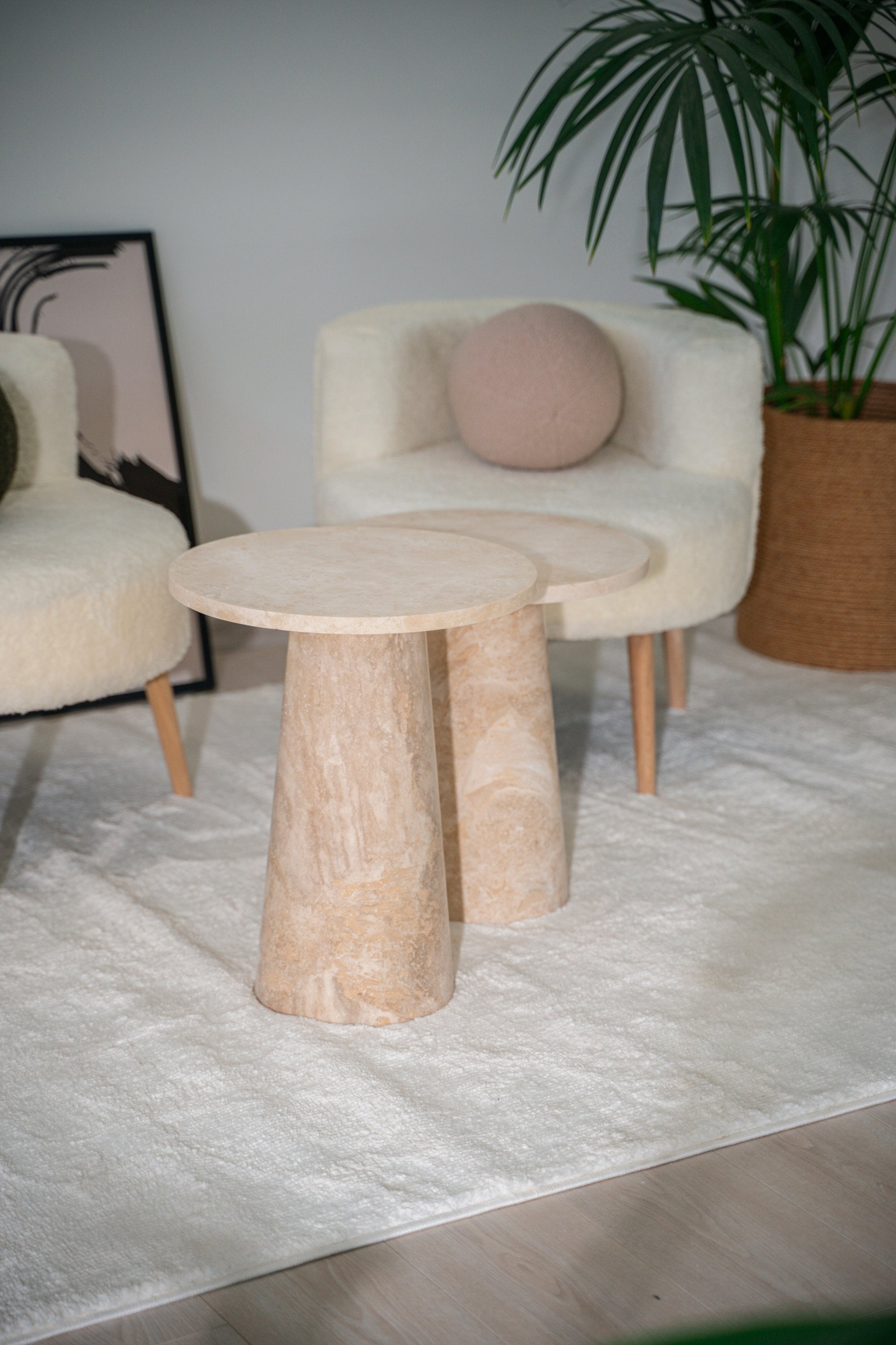 Tavio Traverten Yan Sehpa Set